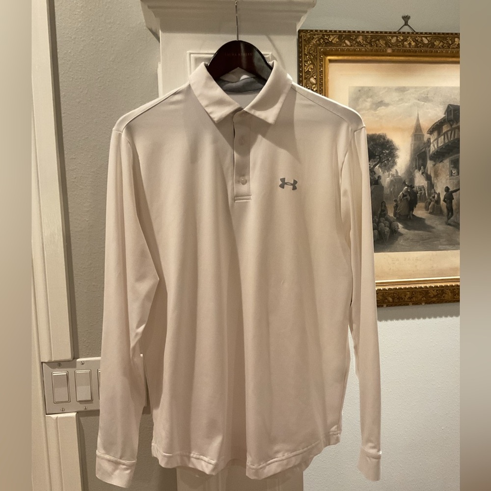 Under Armour Men's Heatgear Long Sleeve White Polo
